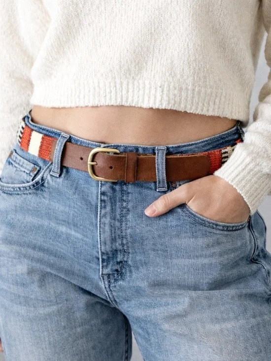 Lucky Brand Woven Leather Trim Belt 29-33 Inches - Picture 2 of 12